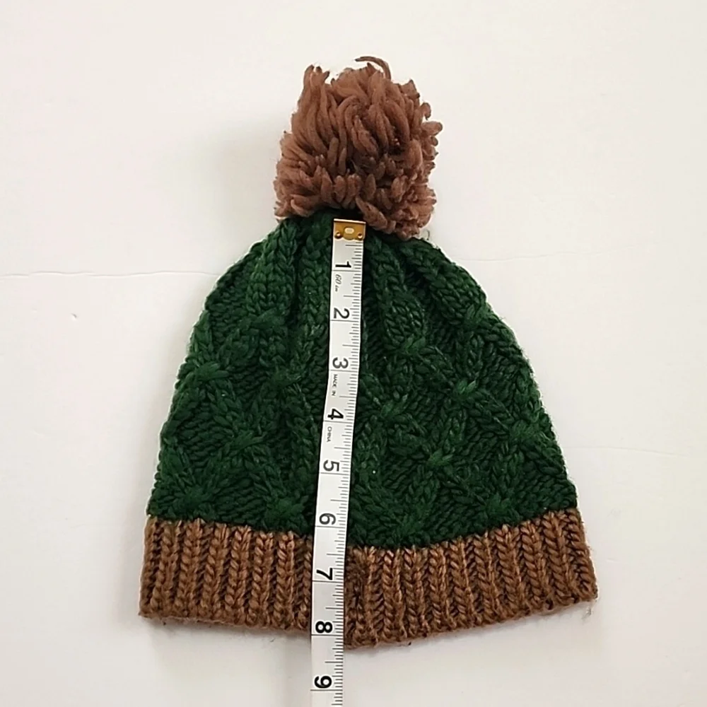 Artic Paw Kids Forest Green & Chocolate Brown Soft Clean Cable Knit Warm Hat